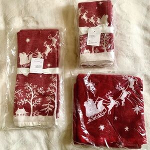 Pottery Barn ‘SLEIGHBELL’ Holiday Towel And Dinner Napkin Set NWT